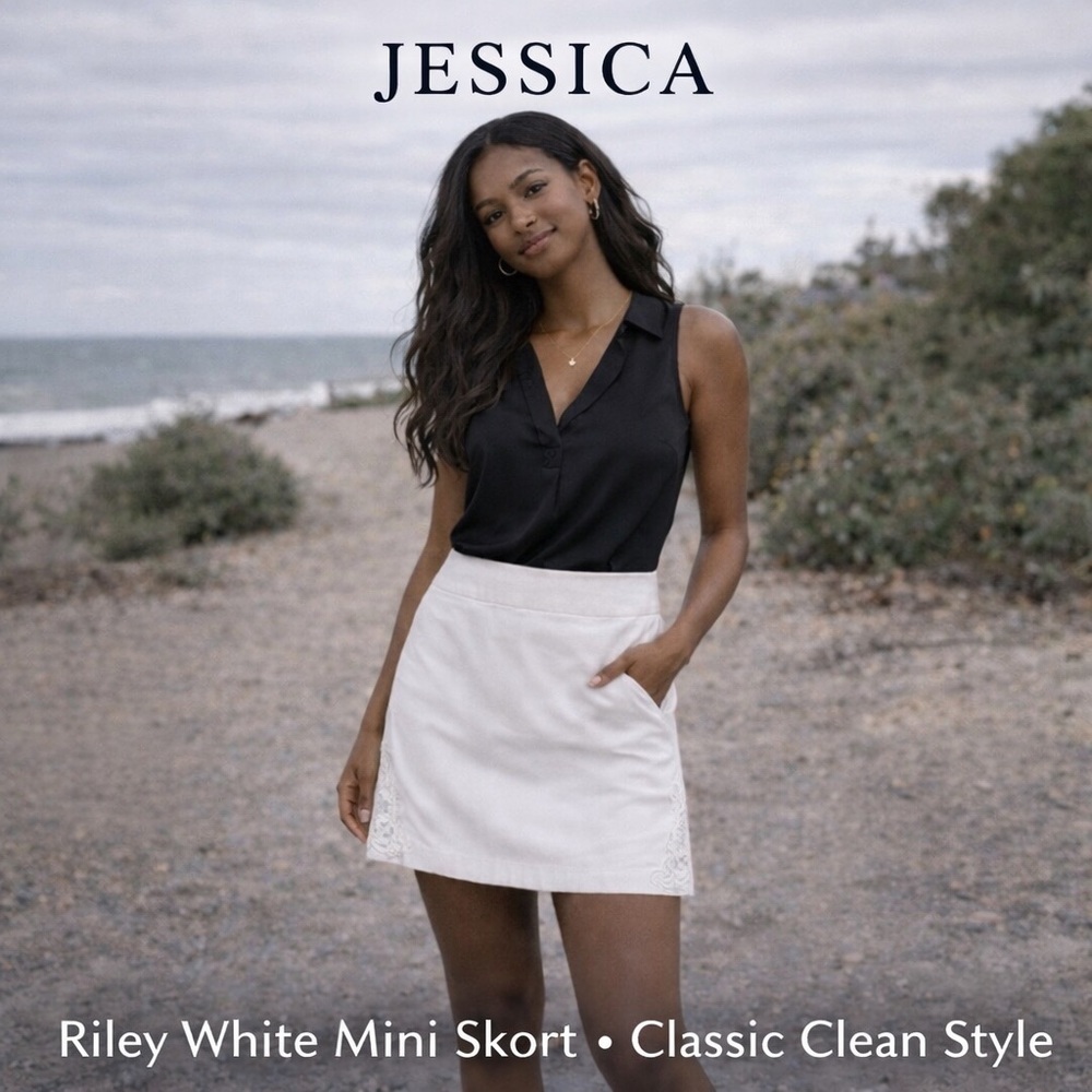 Size PM • Jessica Riley White Mini Skort – Classic Clean Style